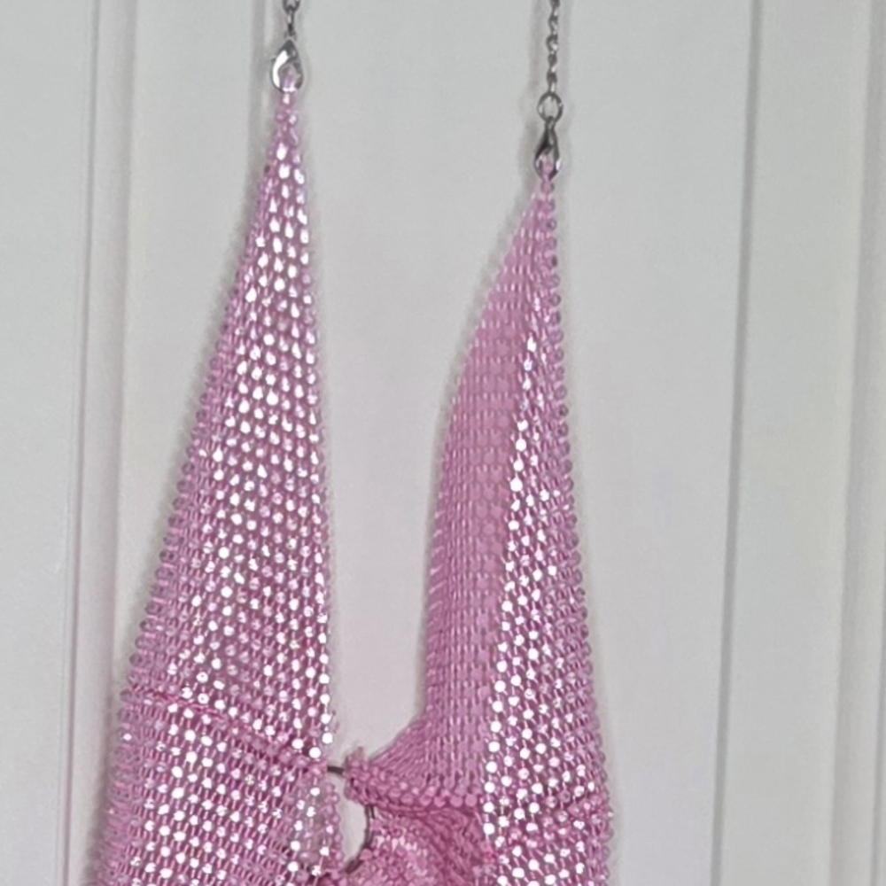 Pink Rhinestone Chain Necklace - Picture 2 of 2
